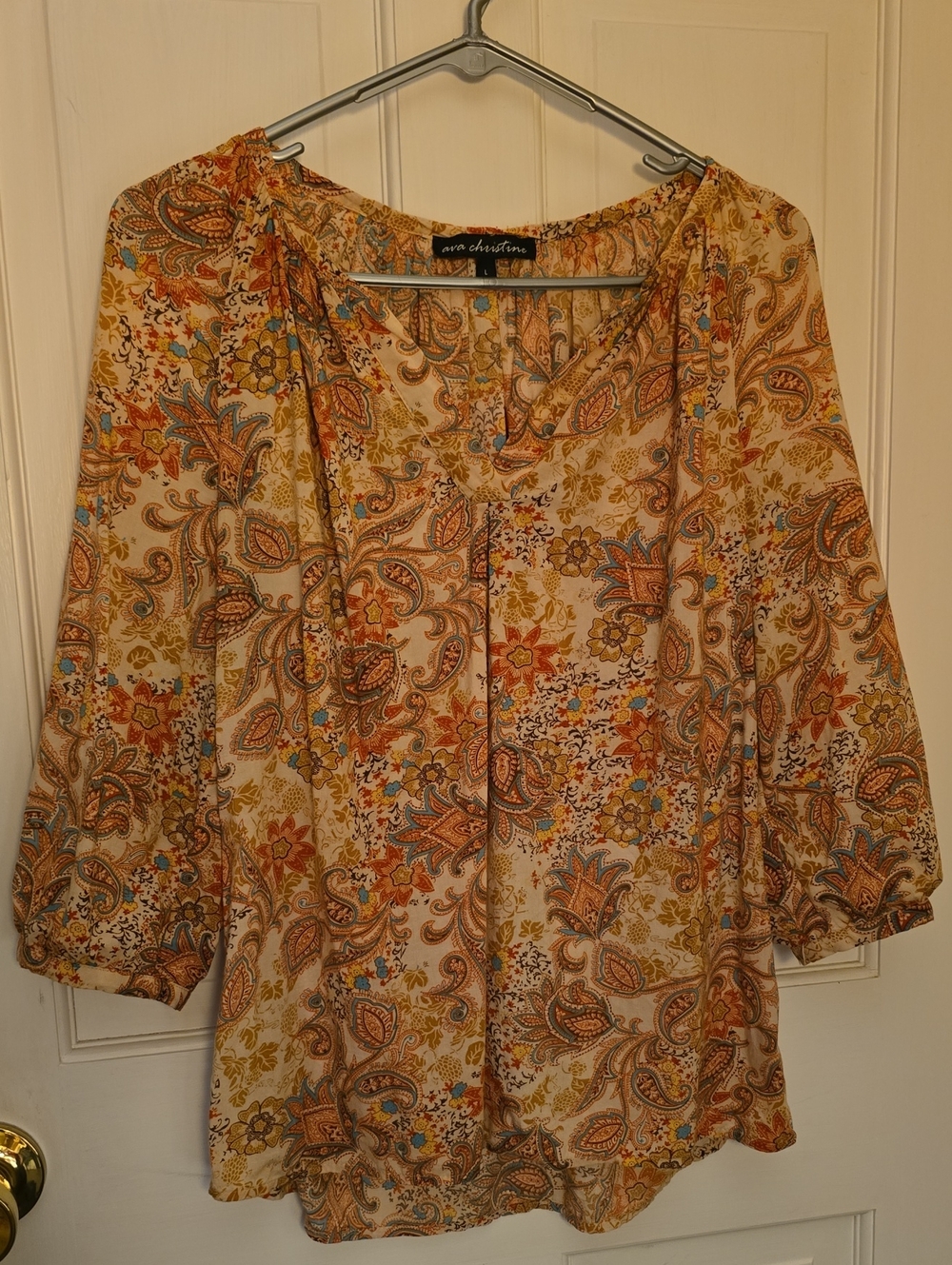 Cream Paisley Scoop-Neck Blouse